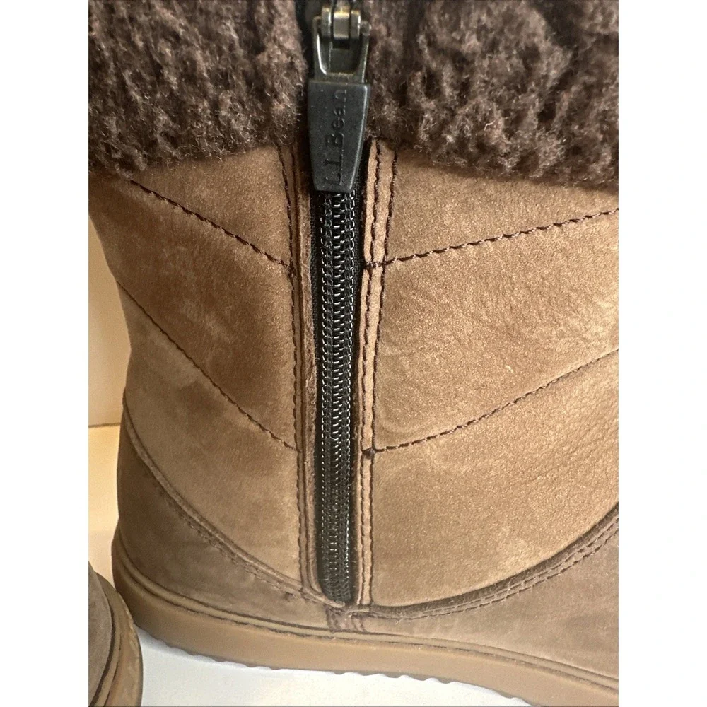 LL Bean 7 M Women's Mountainside Boots‎ Mid Fleece-Lined Brown Side Zip